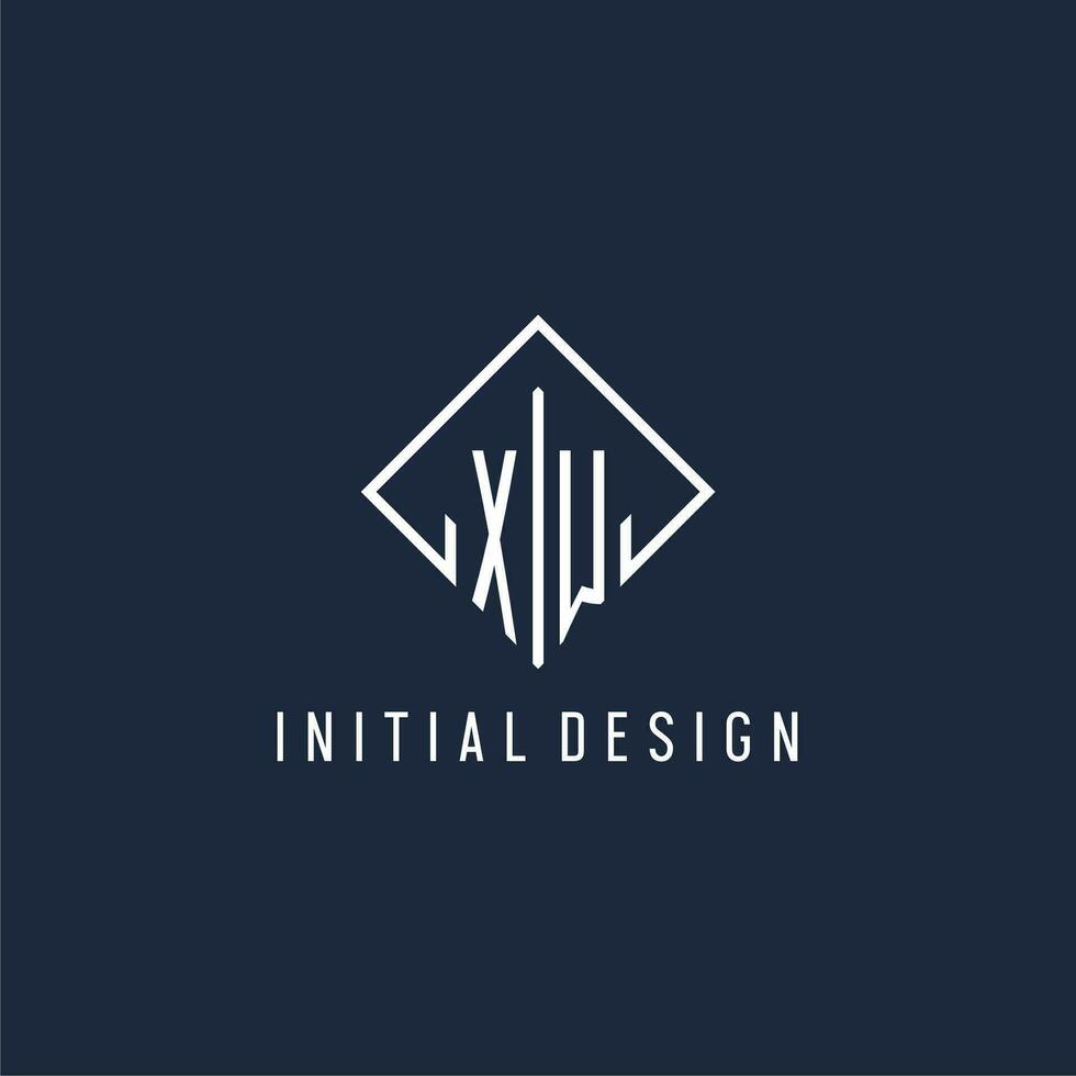 XW initial logo with luxury rectangle style design vector