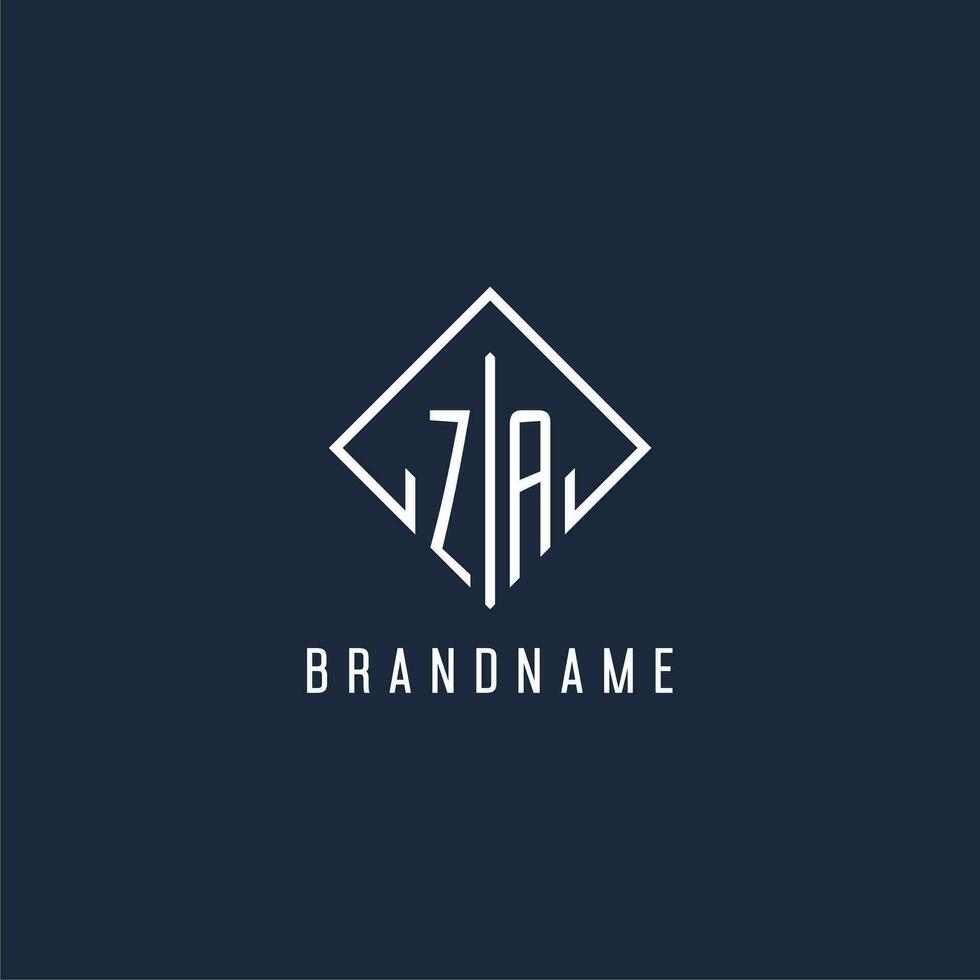 ZA initial logo with luxury rectangle style design vector