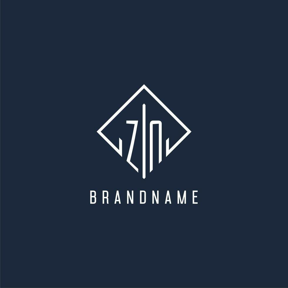 ZN initial logo with luxury rectangle style design vector