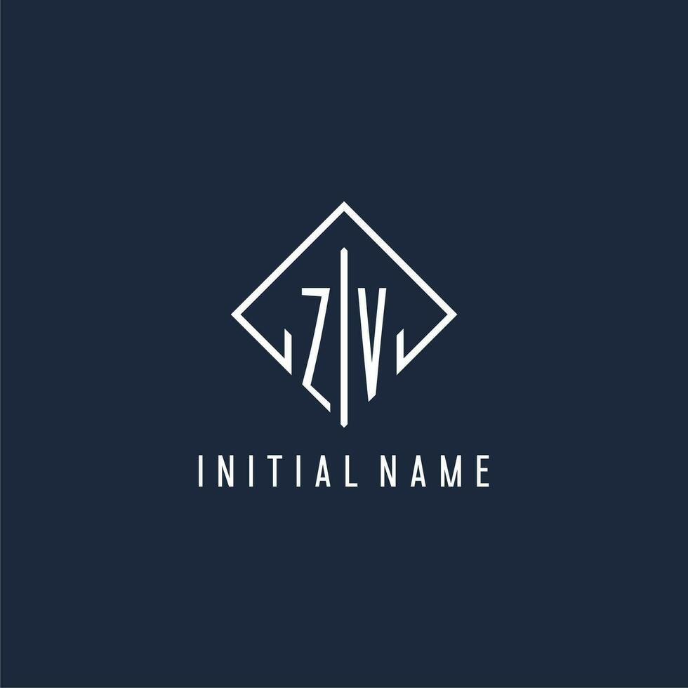 ZV initial logo with luxury rectangle style design vector