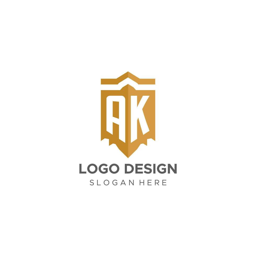 Monogram AK logo with shield geometric shape, elegant luxury initial logo design vector