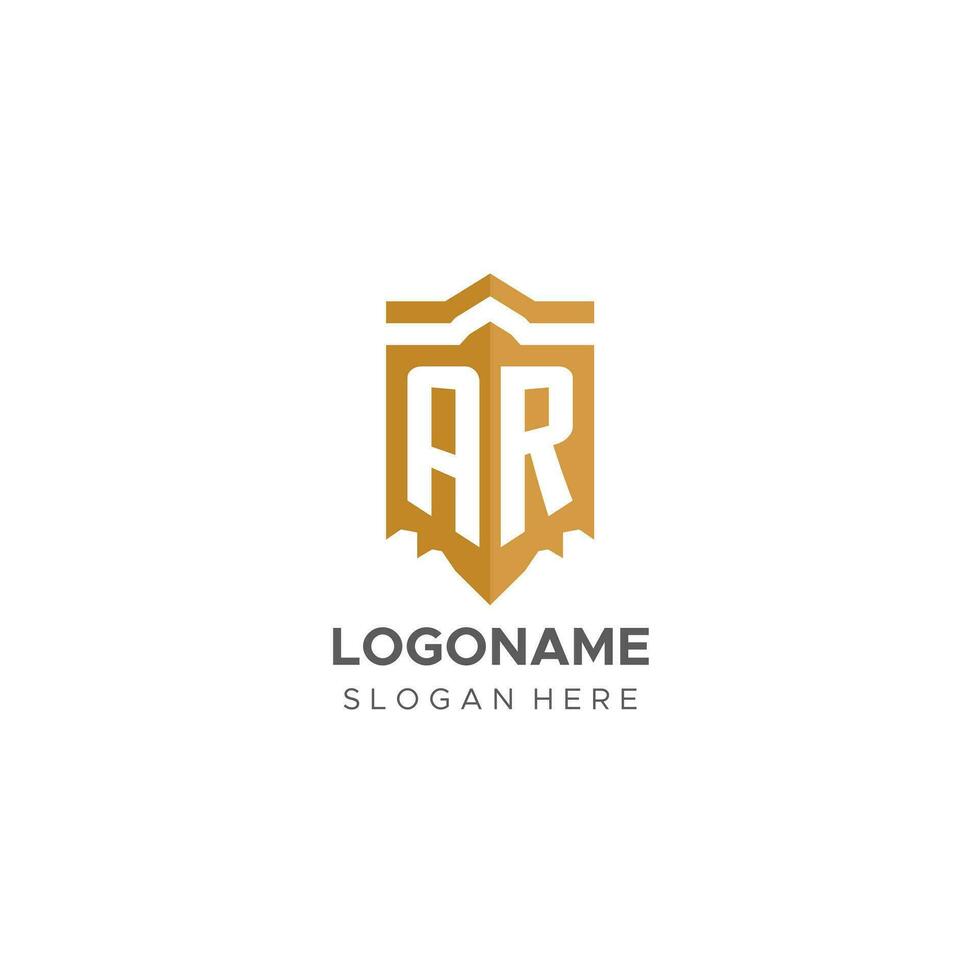 Monogram AR logo with shield geometric shape, elegant luxury initial logo design vector