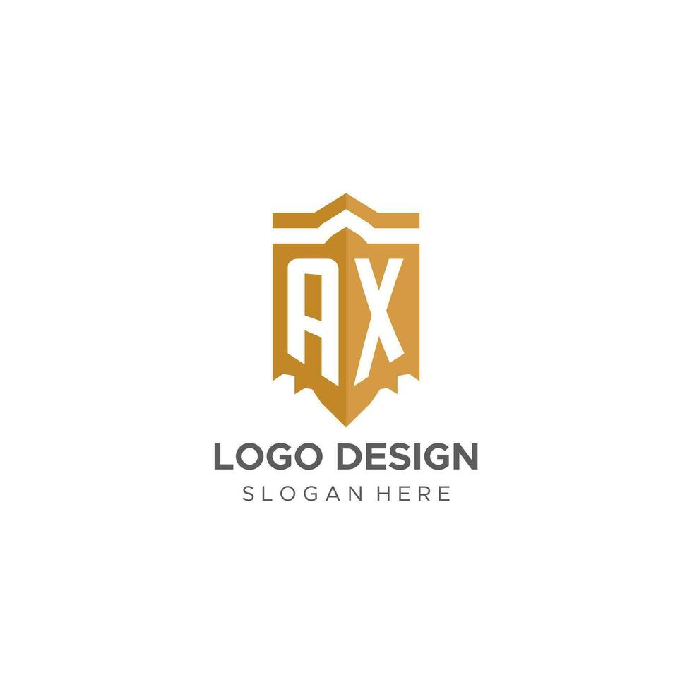 Monogram AX logo with shield geometric shape, elegant luxury initial logo design vector