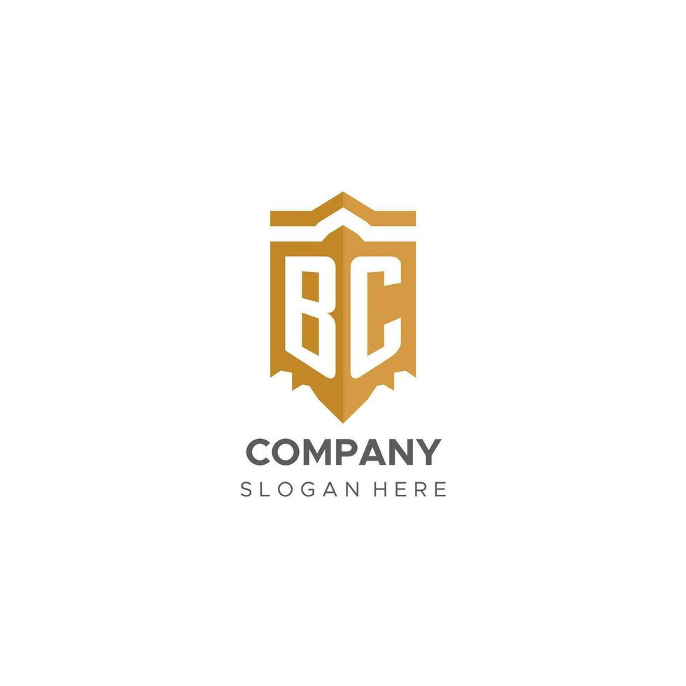 Monogram BC logo with shield geometric shape, elegant luxury initial logo design vector