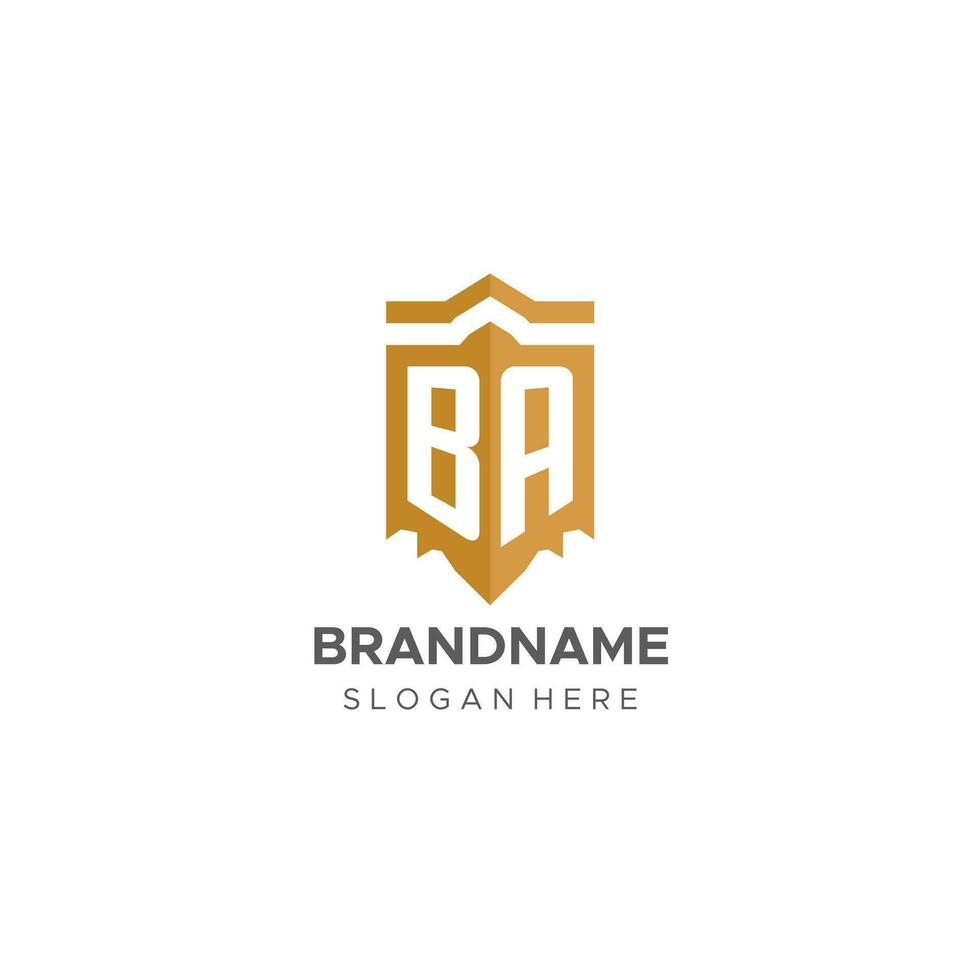 Monogram BA logo with shield geometric shape, elegant luxury initial logo design vector