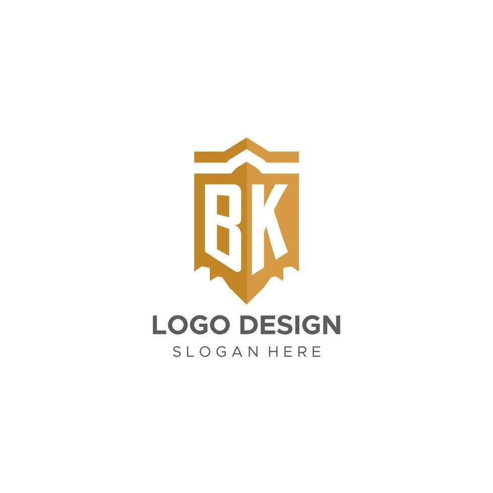 Monogram BK logo with shield geometric shape, elegant luxury initial logo design vector