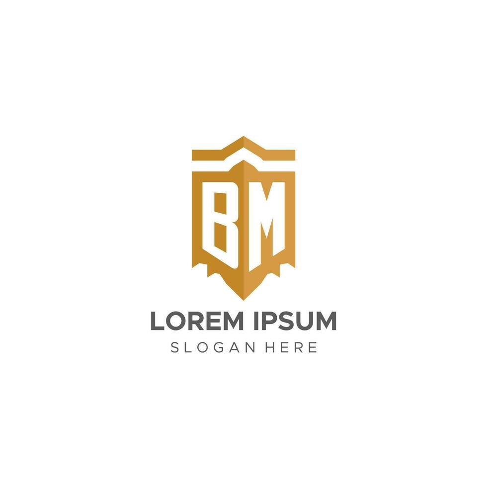Monogram BM logo with shield geometric shape, elegant luxury initial logo design vector