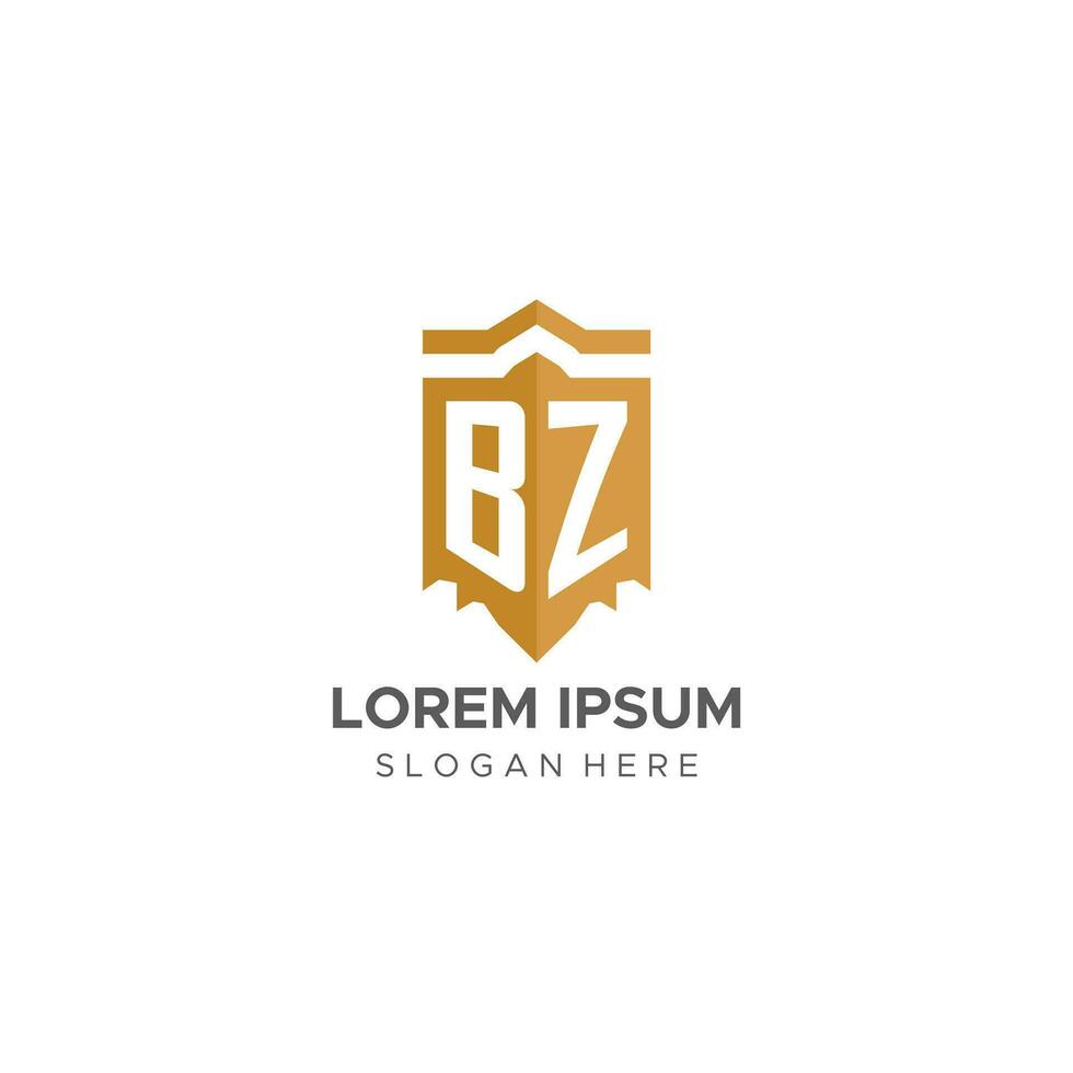 Monogram BZ logo with shield geometric shape, elegant luxury initial logo design vector