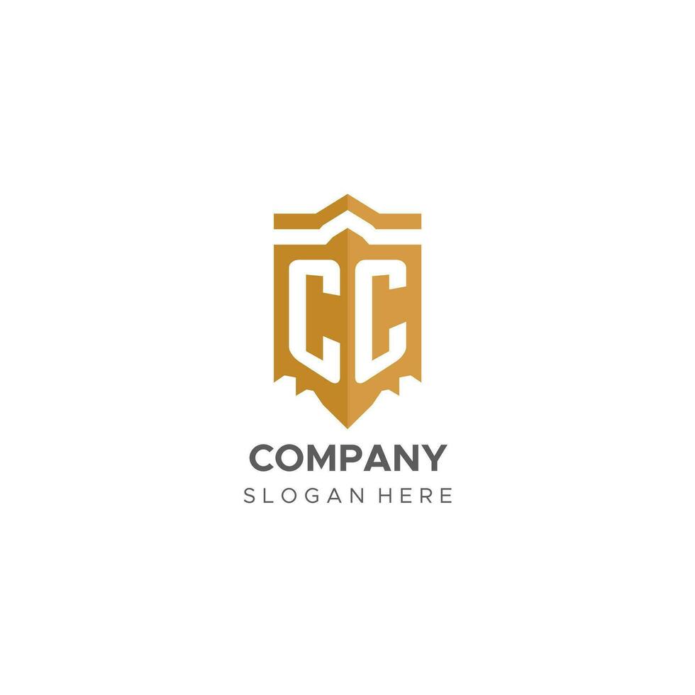 Monogram CC logo with shield geometric shape, elegant luxury initial logo design vector