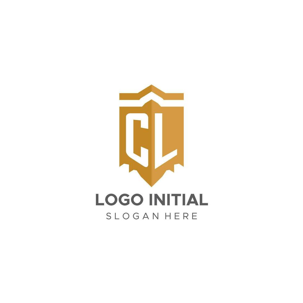 Monogram CL logo with shield geometric shape, elegant luxury initial logo design vector