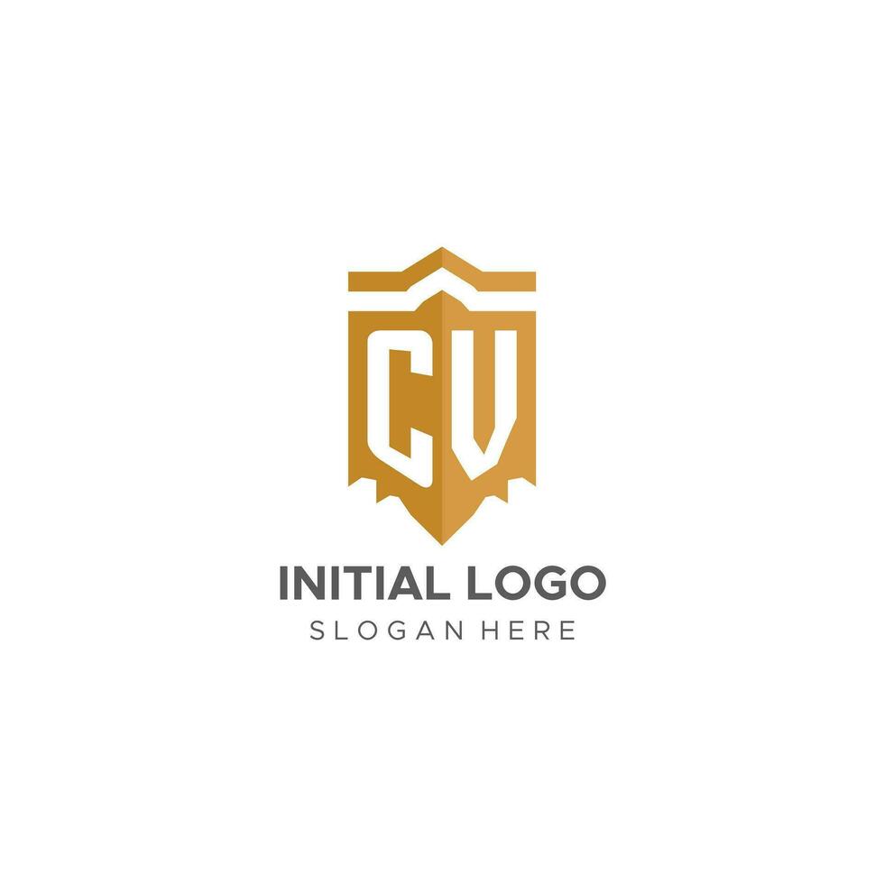 Monogram CV logo with shield geometric shape, elegant luxury initial logo design vector