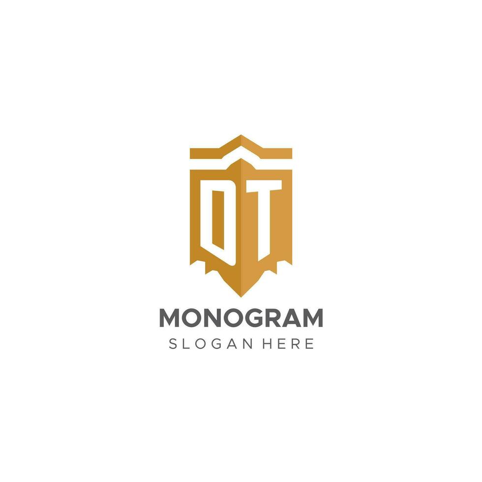 Monogram DT logo with shield geometric shape, elegant luxury initial logo design vector