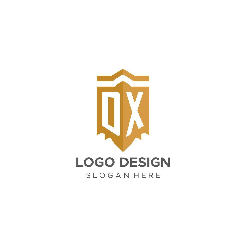 Monogram DX logo with shield geometric shape, elegant luxury initial logo design vector