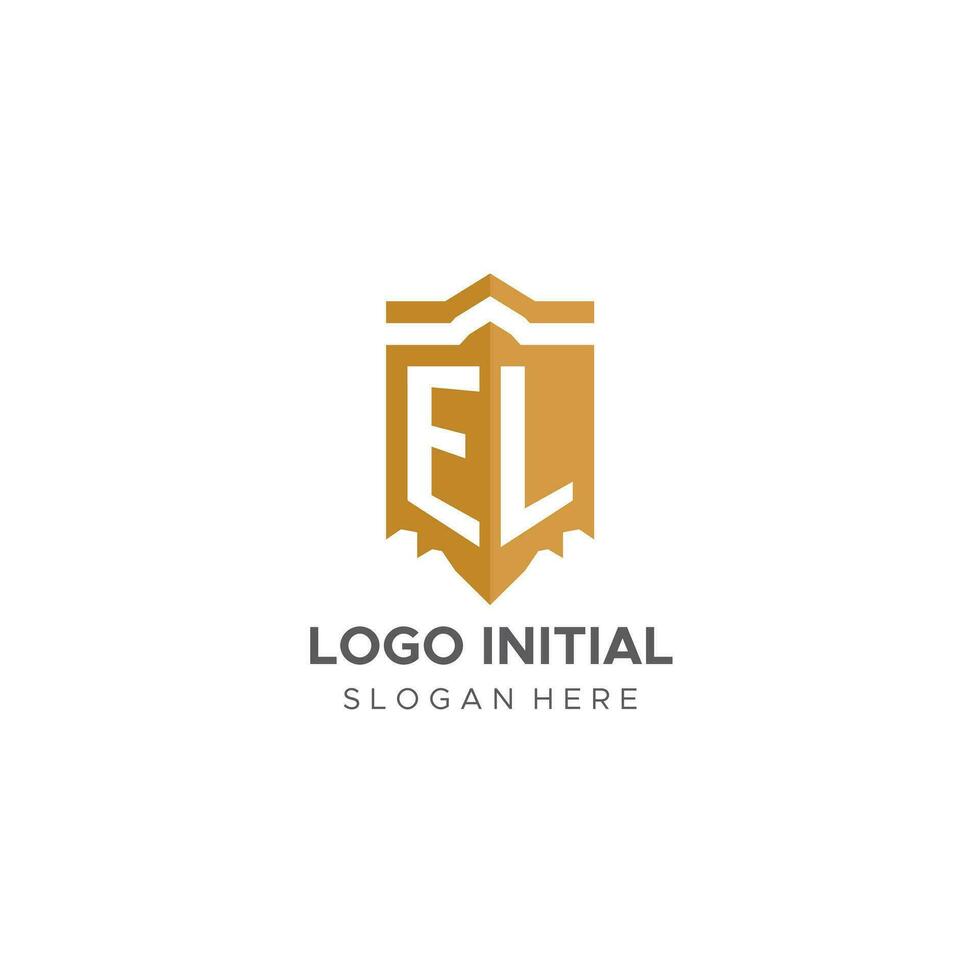 Monogram EL logo with shield geometric shape, elegant luxury initial logo design vector