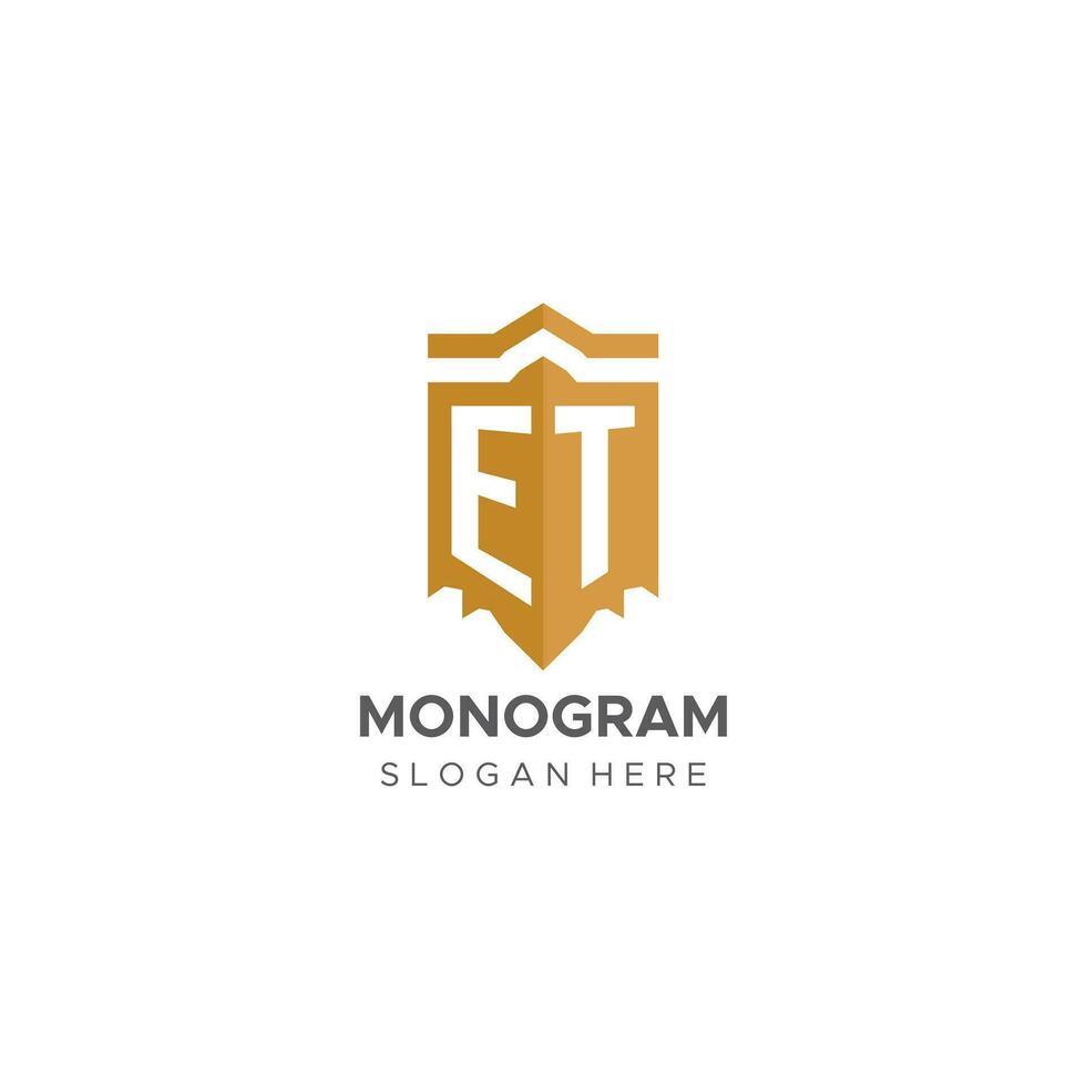 Monogram ET logo with shield geometric shape, elegant luxury initial logo design vector