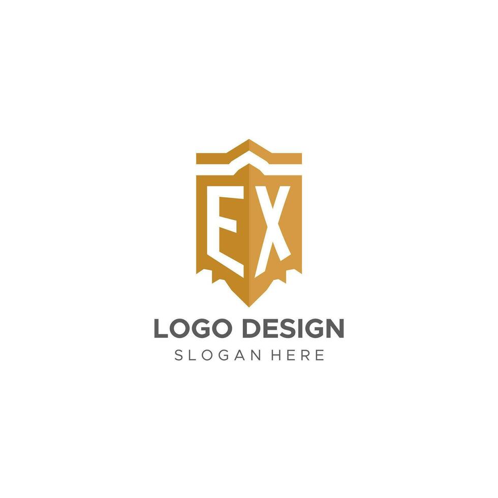 monograma ex logo con proteger geométrico forma, elegante lujo inicial logo diseño vector