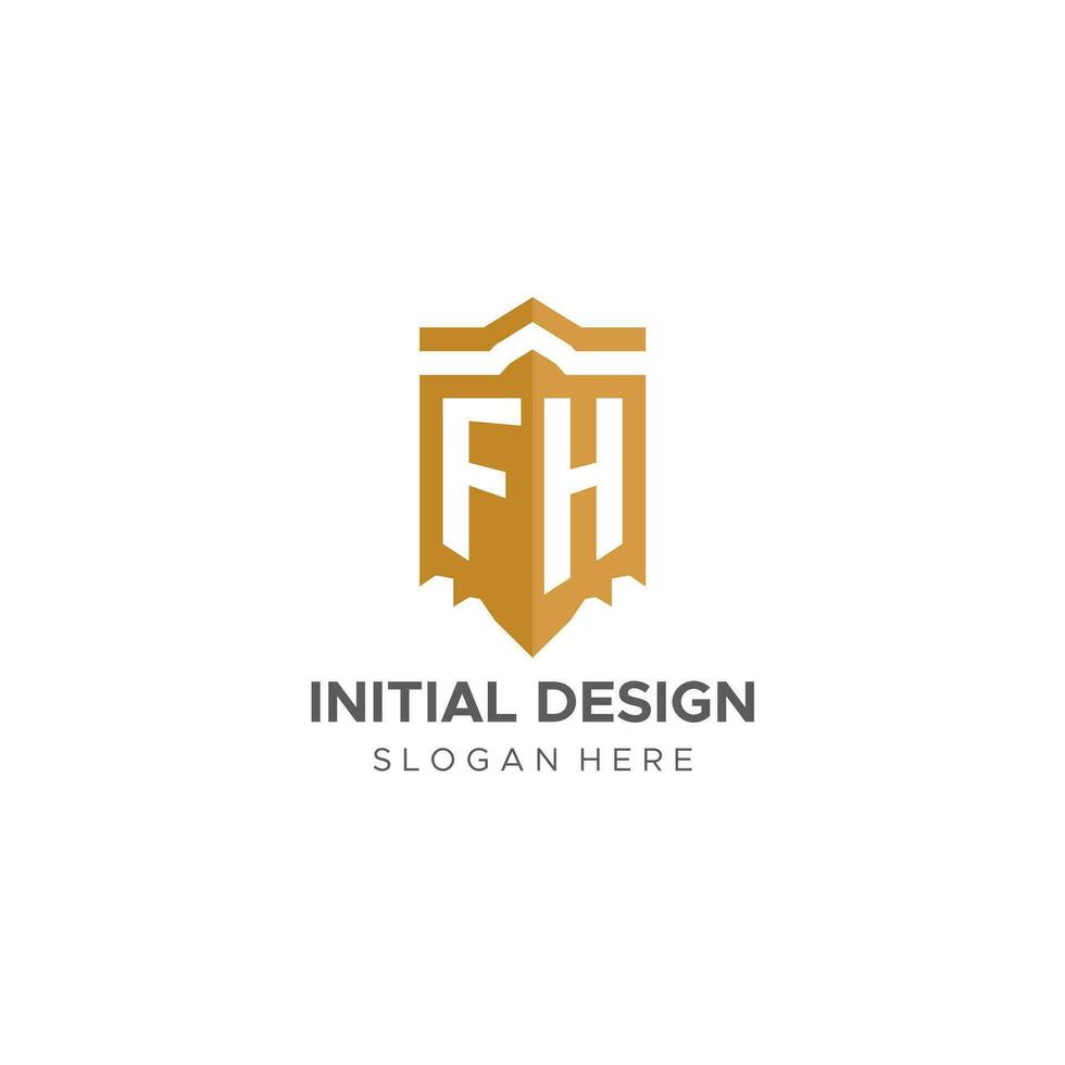 Monogram FH logo with shield geometric shape, elegant luxury initial logo design vector