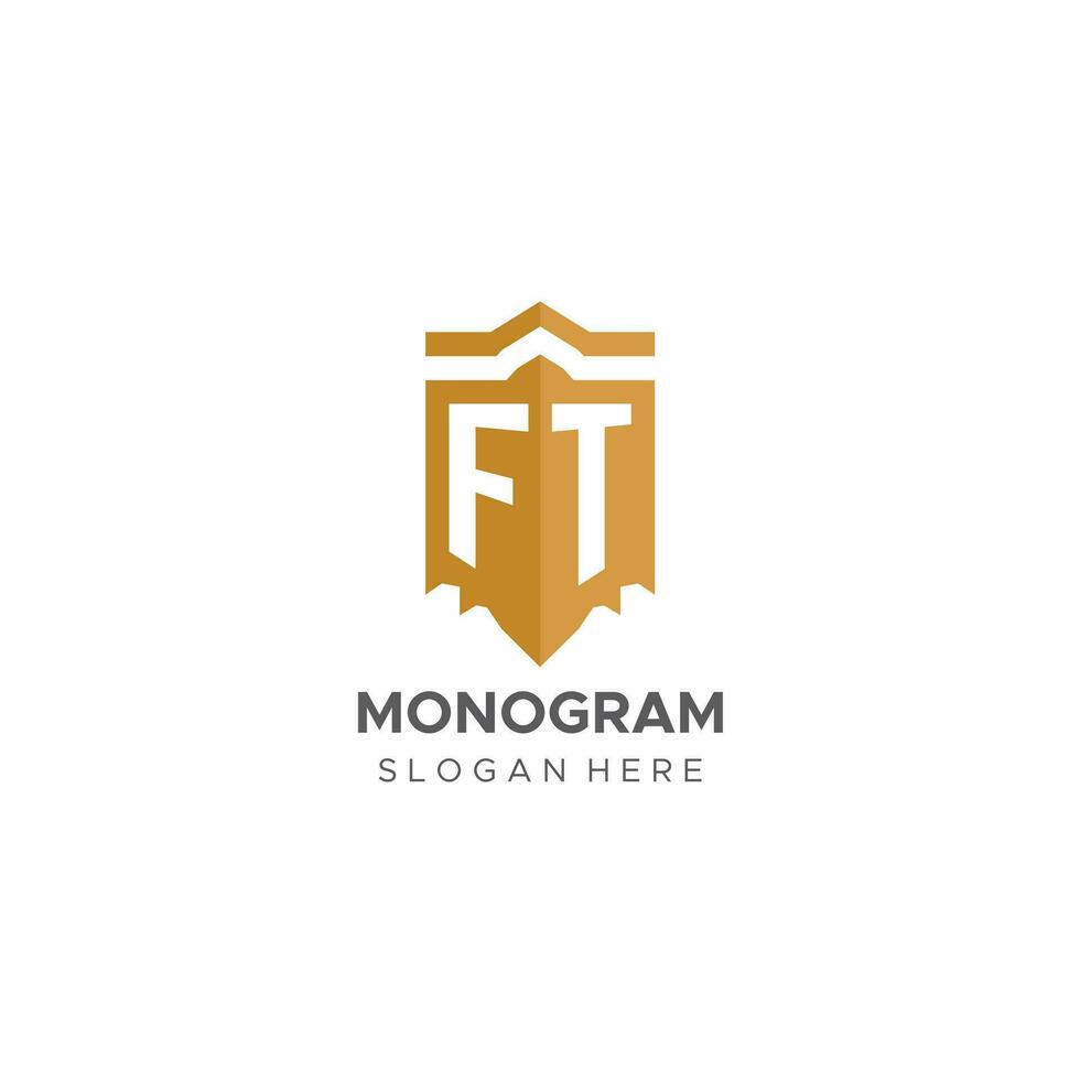 monograma pie logo con proteger geométrico forma, elegante lujo inicial logo diseño vector