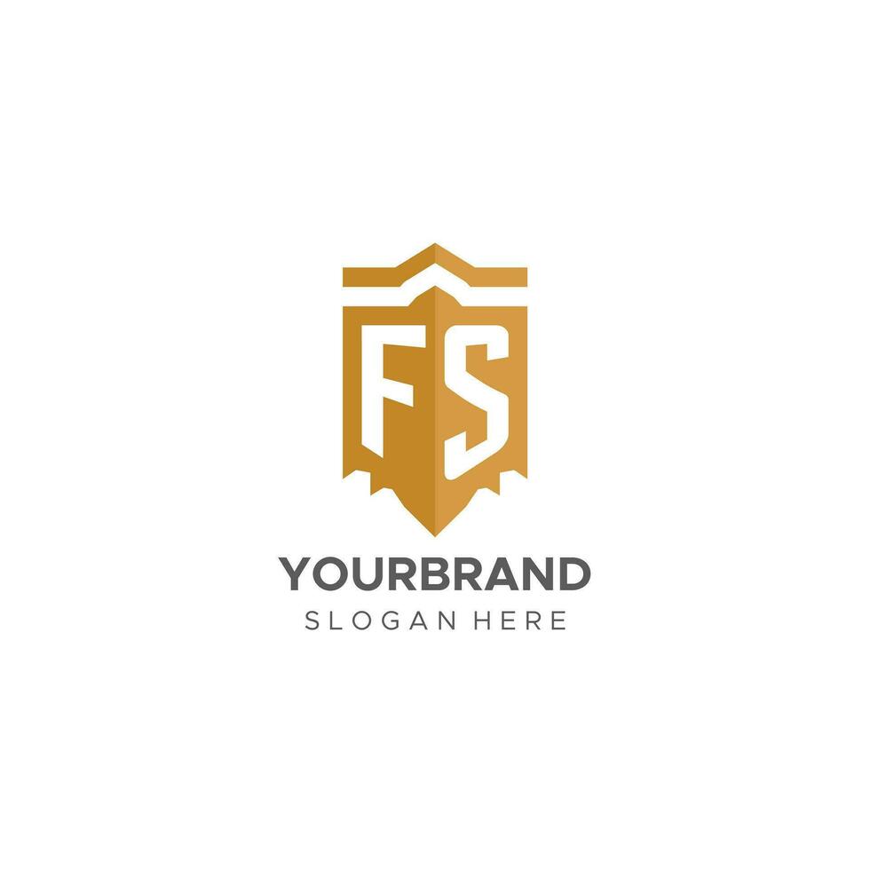 Monogram FS logo with shield geometric shape, elegant luxury initial logo design vector