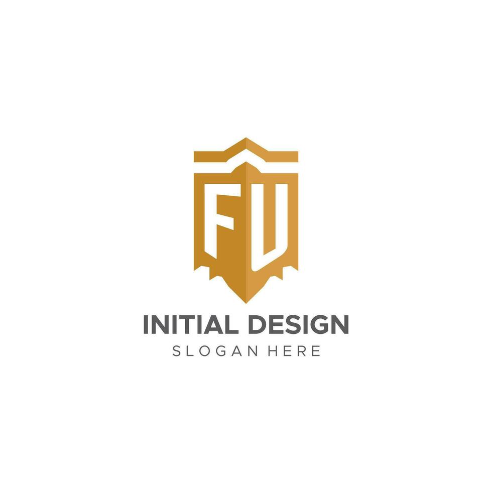 Monogram FU logo with shield geometric shape, elegant luxury initial logo design vector