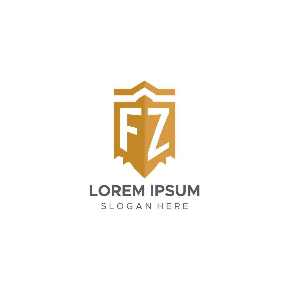 Monogram FZ logo with shield geometric shape, elegant luxury initial logo design vector