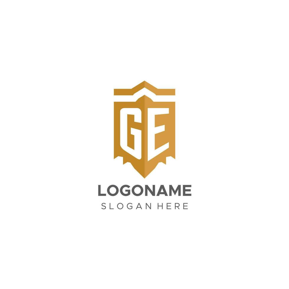 Monogram GE logo with shield geometric shape, elegant luxury initial logo design vector