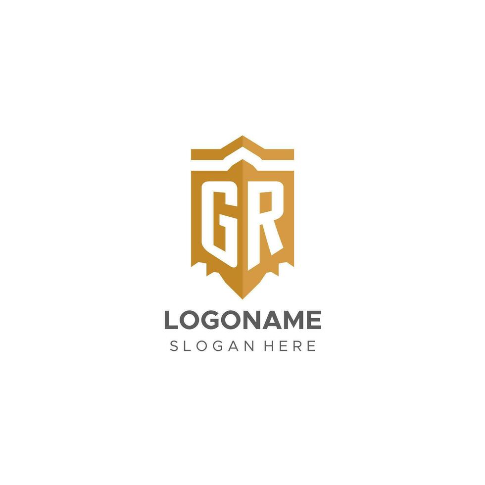 monograma gramo logo con proteger geométrico forma, elegante lujo inicial logo diseño vector