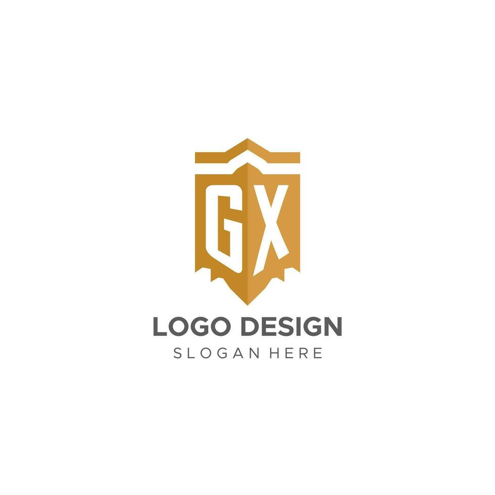 Monogram GX logo with shield geometric shape, elegant luxury initial logo design vector