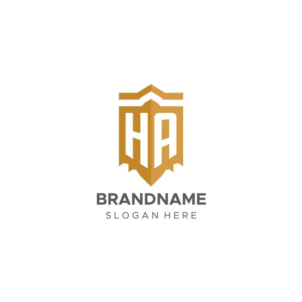 Monogram HA logo with shield geometric shape, elegant luxury initial logo design vector