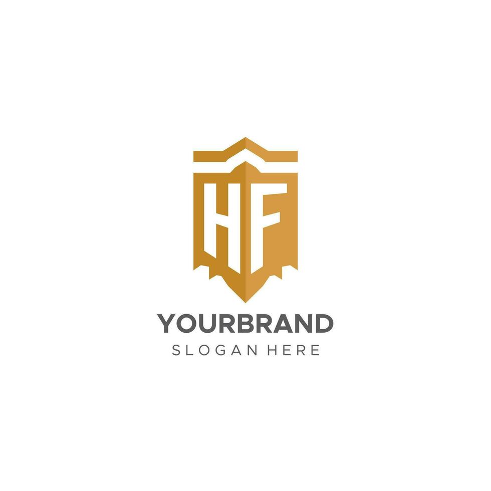 Monogram HF logo with shield geometric shape, elegant luxury initial logo design vector