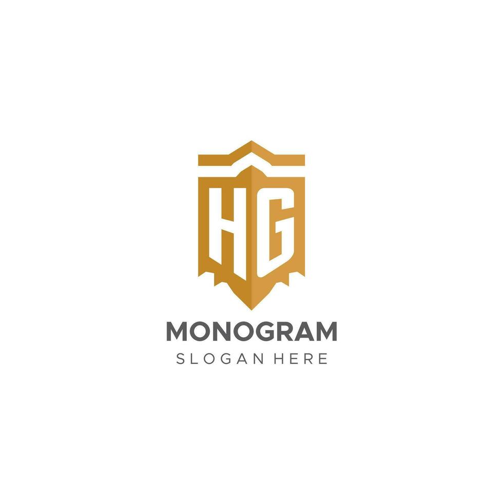 Monogram HG logo with shield geometric shape, elegant luxury initial logo design vector