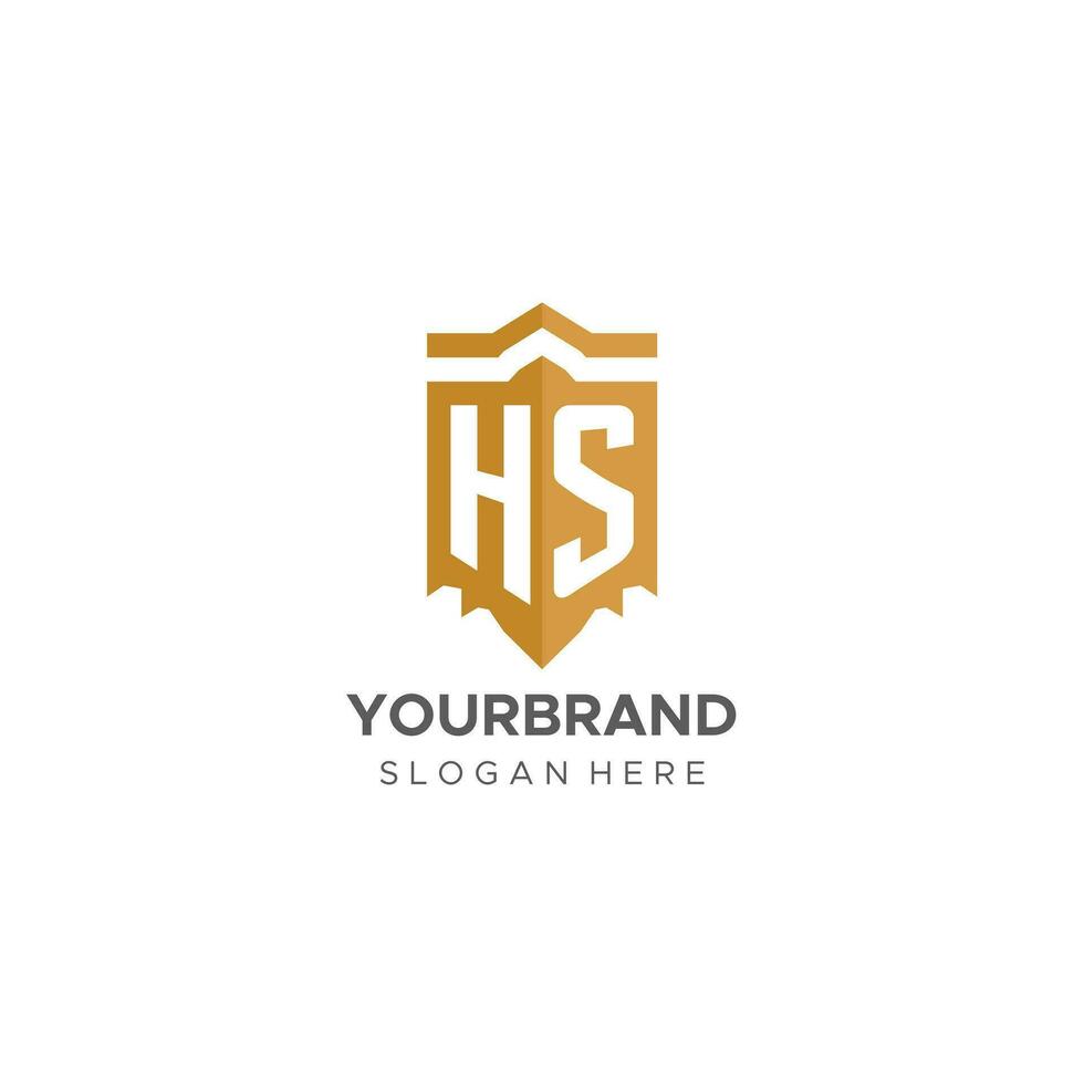 Monogram HS logo with shield geometric shape, elegant luxury initial logo design vector