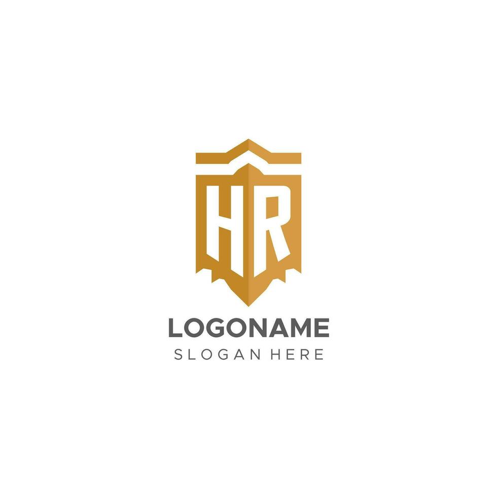 Monogram HR logo with shield geometric shape, elegant luxury initial logo design vector