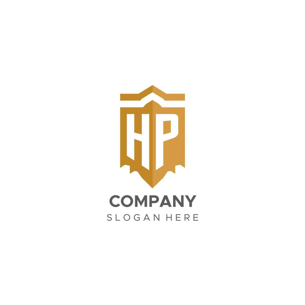 Monogram HP logo with shield geometric shape, elegant luxury initial logo design vector