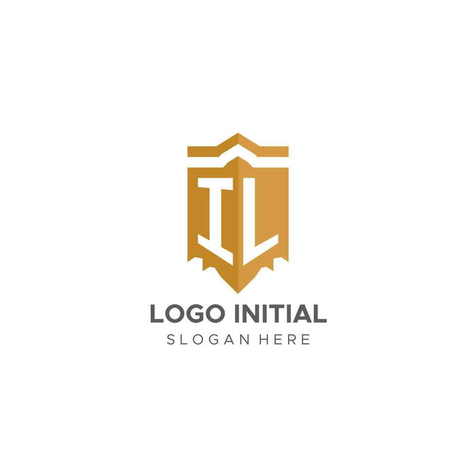 Monogram IL logo with shield geometric shape, elegant luxury initial logo design vector