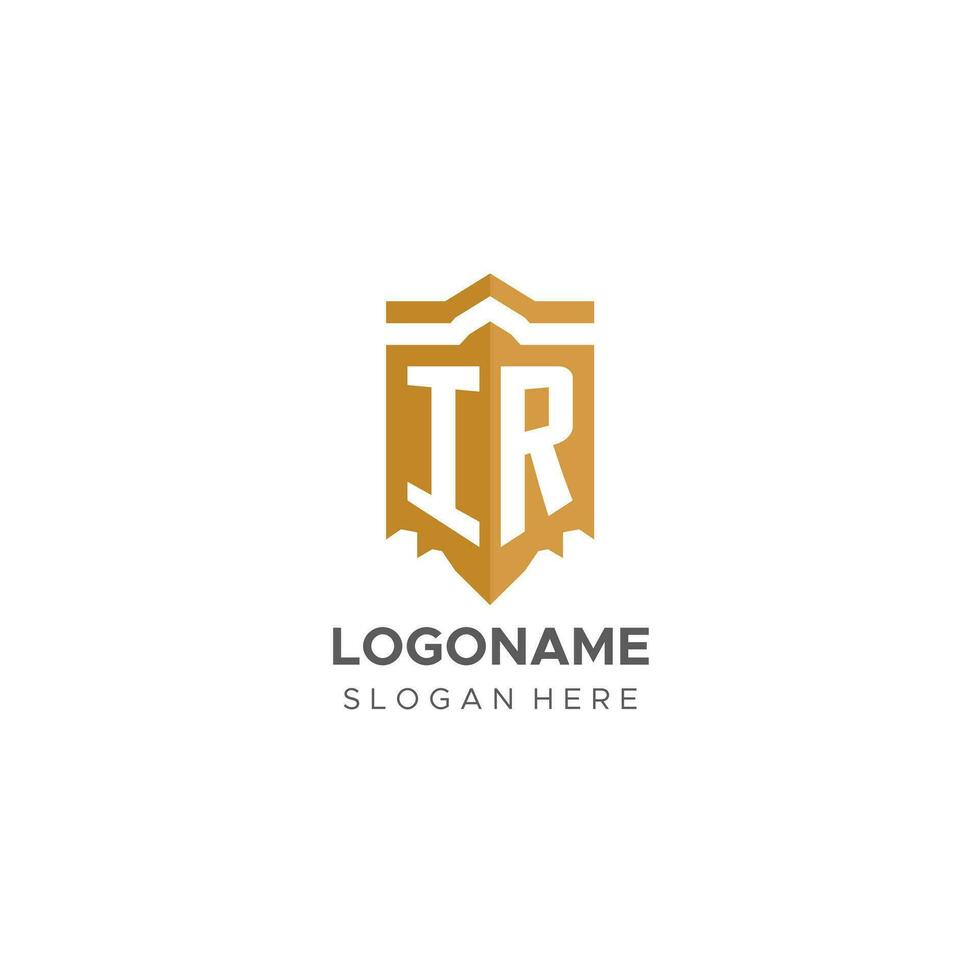Monogram IR logo with shield geometric shape, elegant luxury initial logo design vector