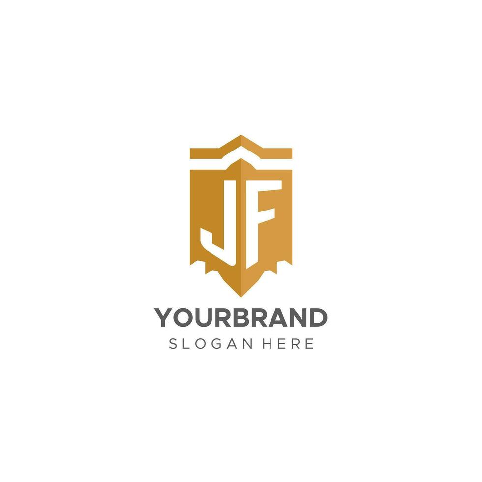 Monogram JF logo with shield geometric shape, elegant luxury initial logo design vector