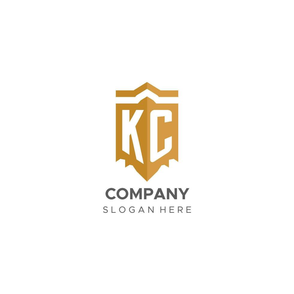 Monogram KC logo with shield geometric shape, elegant luxury initial logo design vector