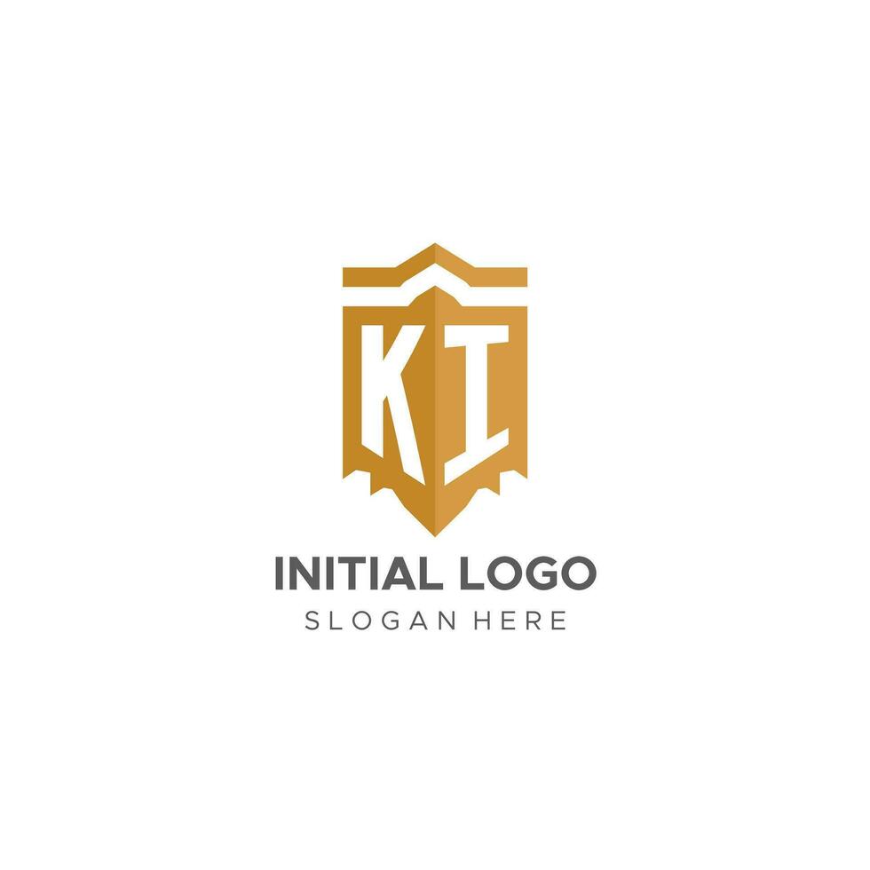 Monogram KI logo with shield geometric shape, elegant luxury initial logo design vector