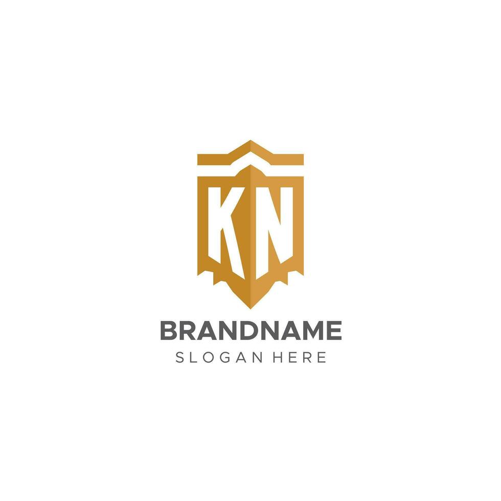 Monogram KN logo with shield geometric shape, elegant luxury initial logo design vector