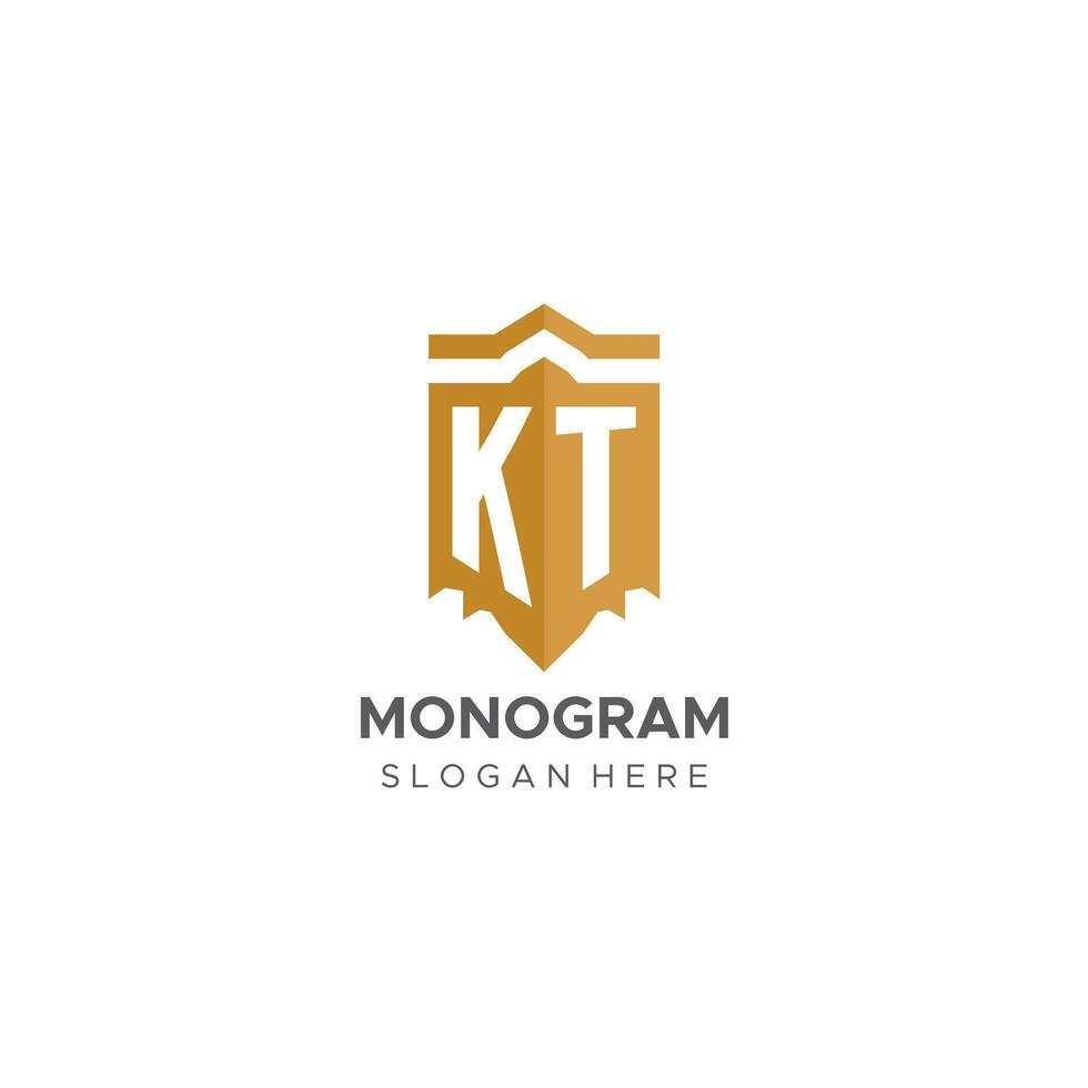 monograma kt logo con proteger geométrico forma, elegante lujo inicial logo diseño vector