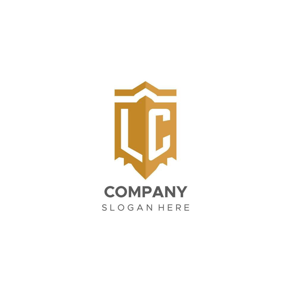 Monogram LC logo with shield geometric shape, elegant luxury initial logo design vector