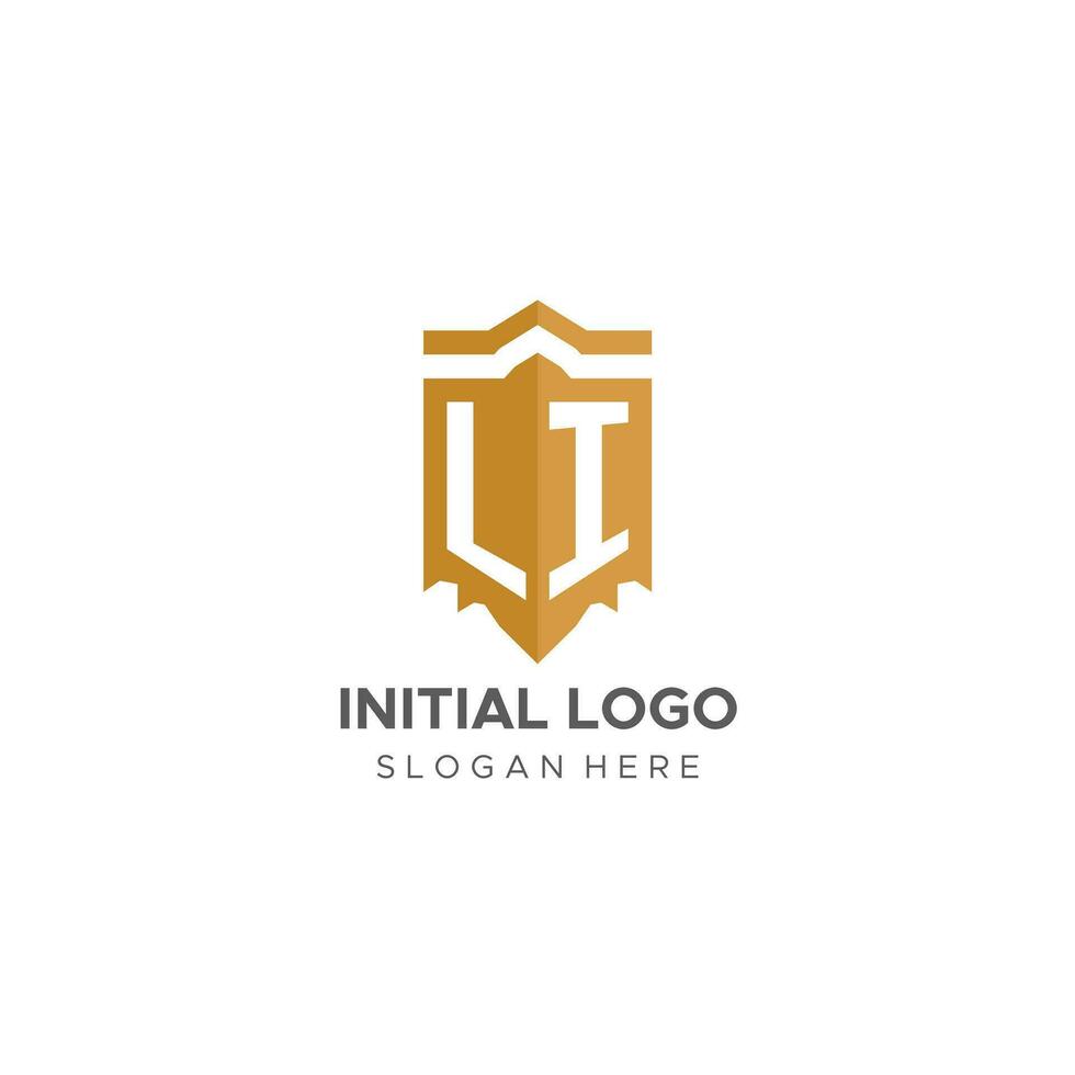 Monogram LI logo with shield geometric shape, elegant luxury initial logo design vector