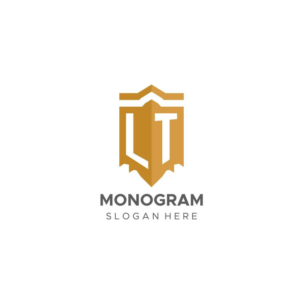 Monogram LT logo with shield geometric shape, elegant luxury initial logo design vector