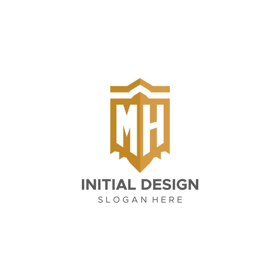 Monogram MH logo with shield geometric shape, elegant luxury initial logo design vector
