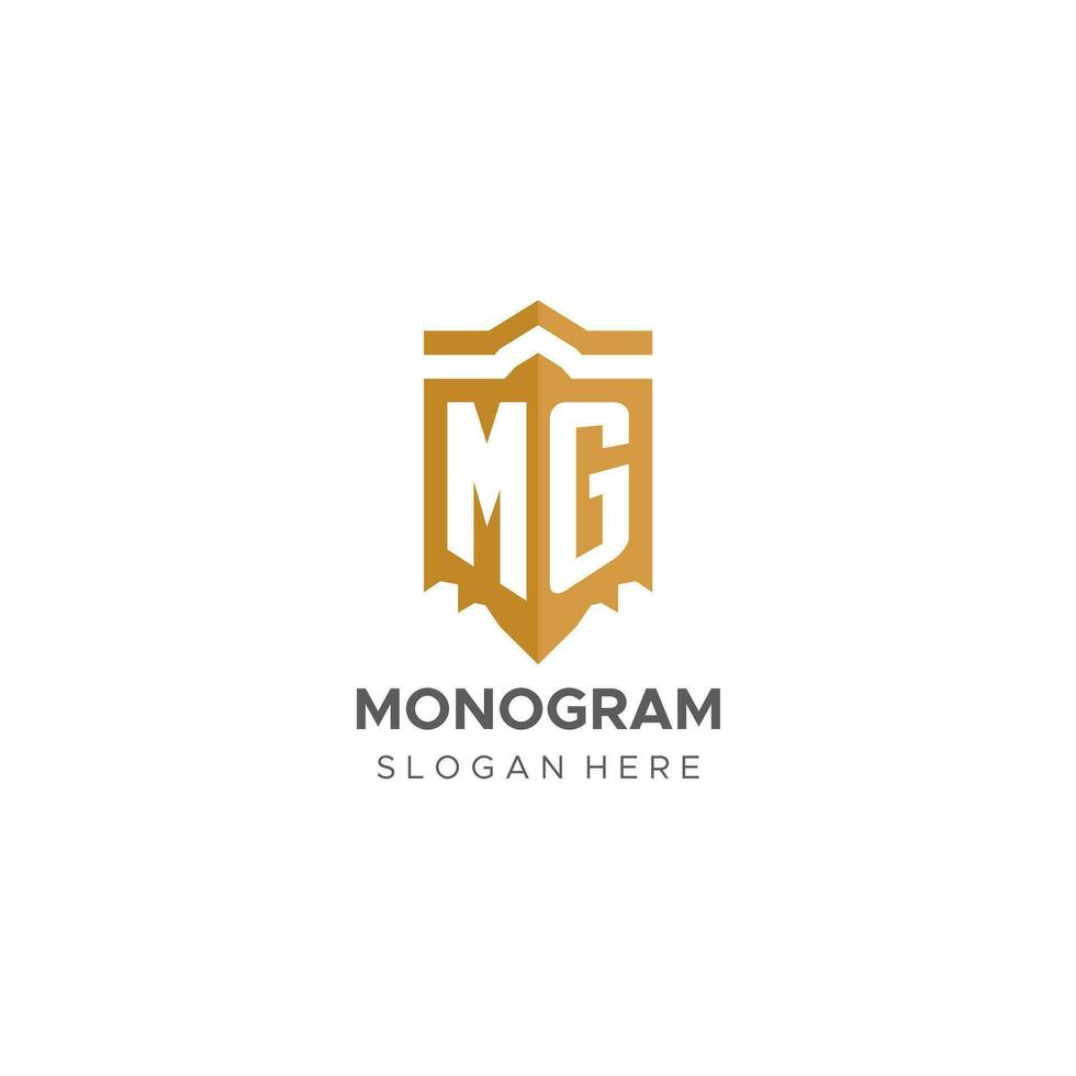 Monogram MG logo with shield geometric shape, elegant luxury initial logo design vector