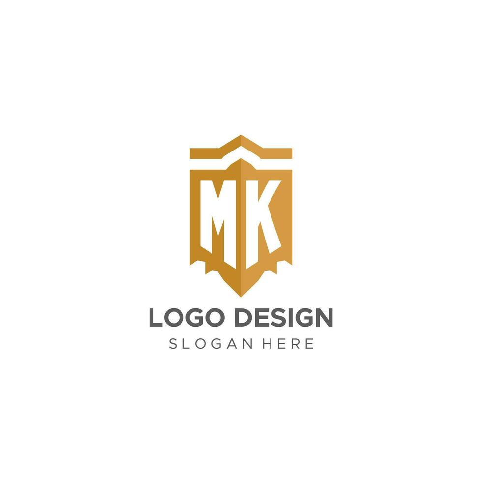 Monogram MK logo with shield geometric shape, elegant luxury initial logo design vector