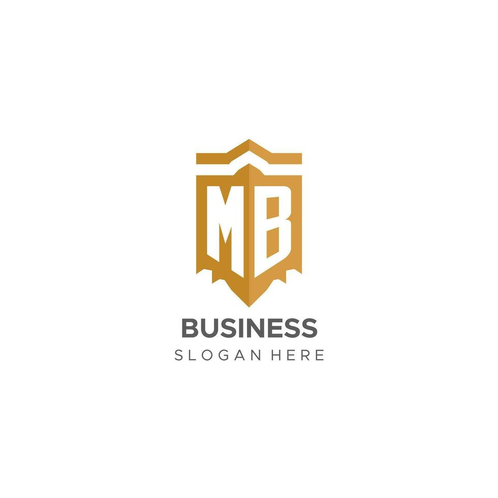 Monogram MB logo with shield geometric shape, elegant luxury initial logo design vector