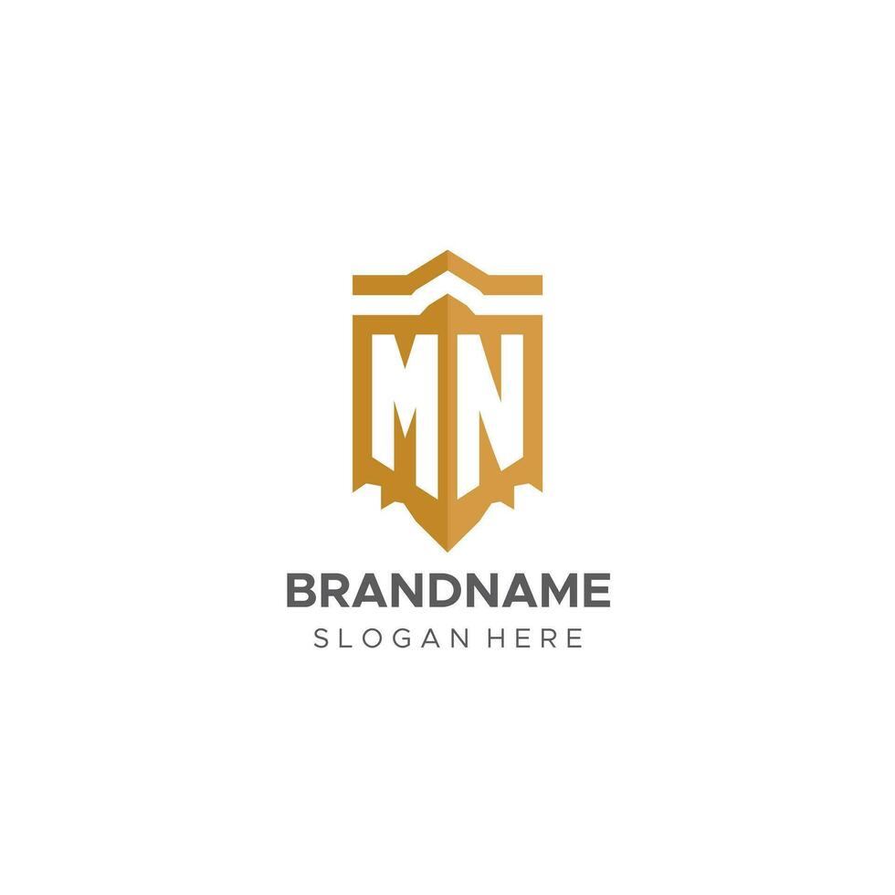 Monogram MN logo with shield geometric shape, elegant luxury initial logo design vector