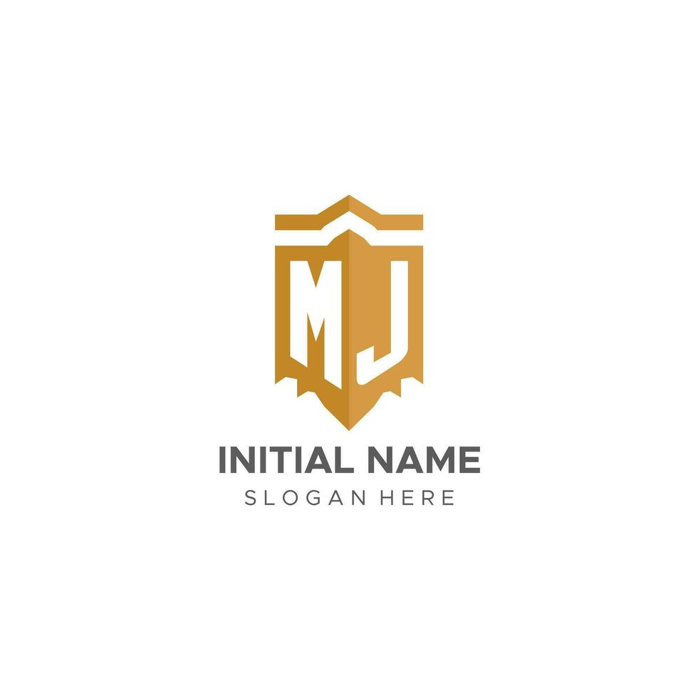 Monogram MJ logo with shield geometric shape, elegant luxury initial logo design vector